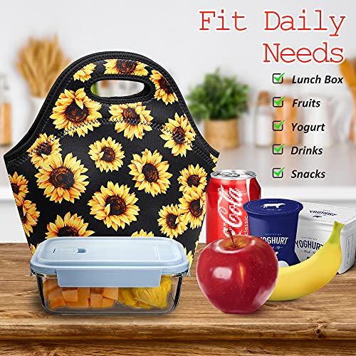 Youbdm Neoprene Lunch Bags Thermal Insulated Lunch Tote Bag Reusable Washable Neoprene Picnic Bag For Women Men (Sunflowers) #TOP1