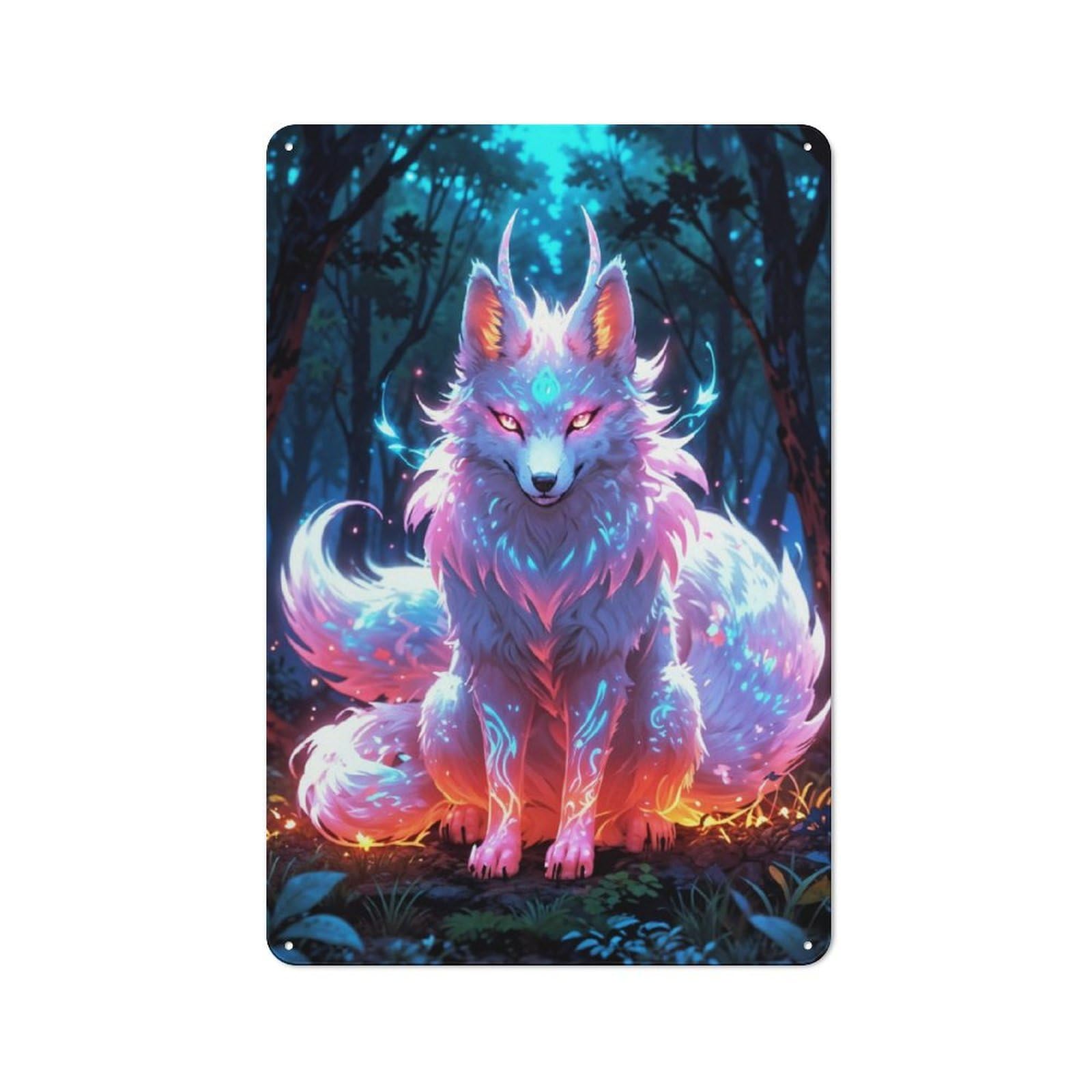 Junmoney Mystical Fox In Forest Retro Metal Wall Sign 30X20cm With For Garage Wall, A Decorative Metal Sign For Garages And Workshops