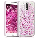 kwmobile TPU Silicone Case for Motorola Moto G4 / Moto G4 Plus - Soft Flexible Protective Cover with Flowing Liquid - Dark Pink Transparent