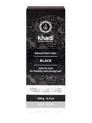 khadi BLACK - Tinte natural para el cabello, tinte para el cabello a base de plantas para un cabello cálido expresivo, negro cálido a negro cuervo