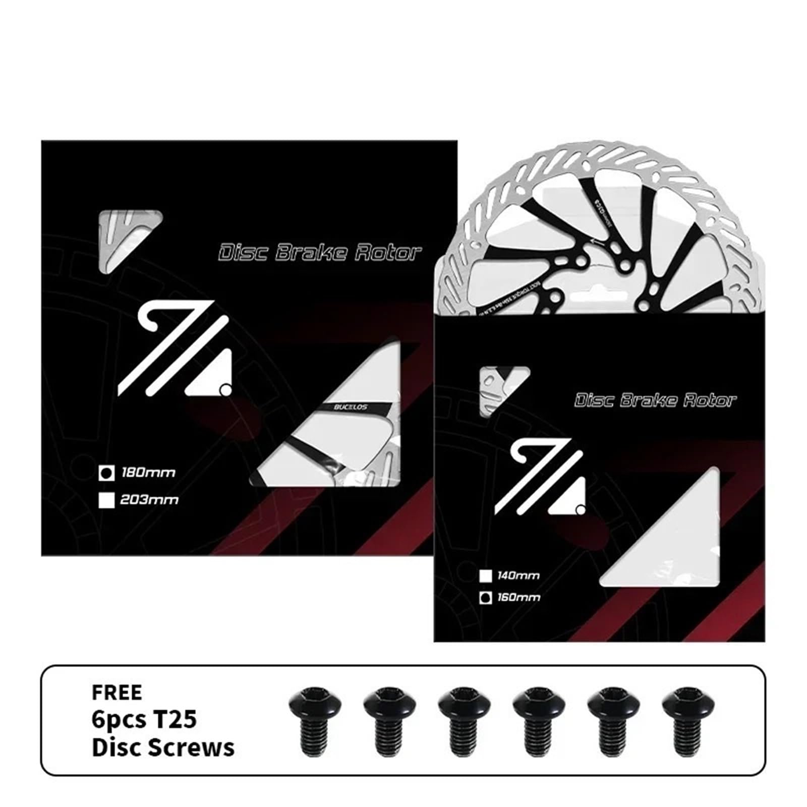 Pinzas de pistones de freno Rotor de freno de disco hidráulico MTB ultraligero 160/180/203mm bicicleta de carreras de carretera de montaña con 6 pernos gratis(Black-203MM-2PC)