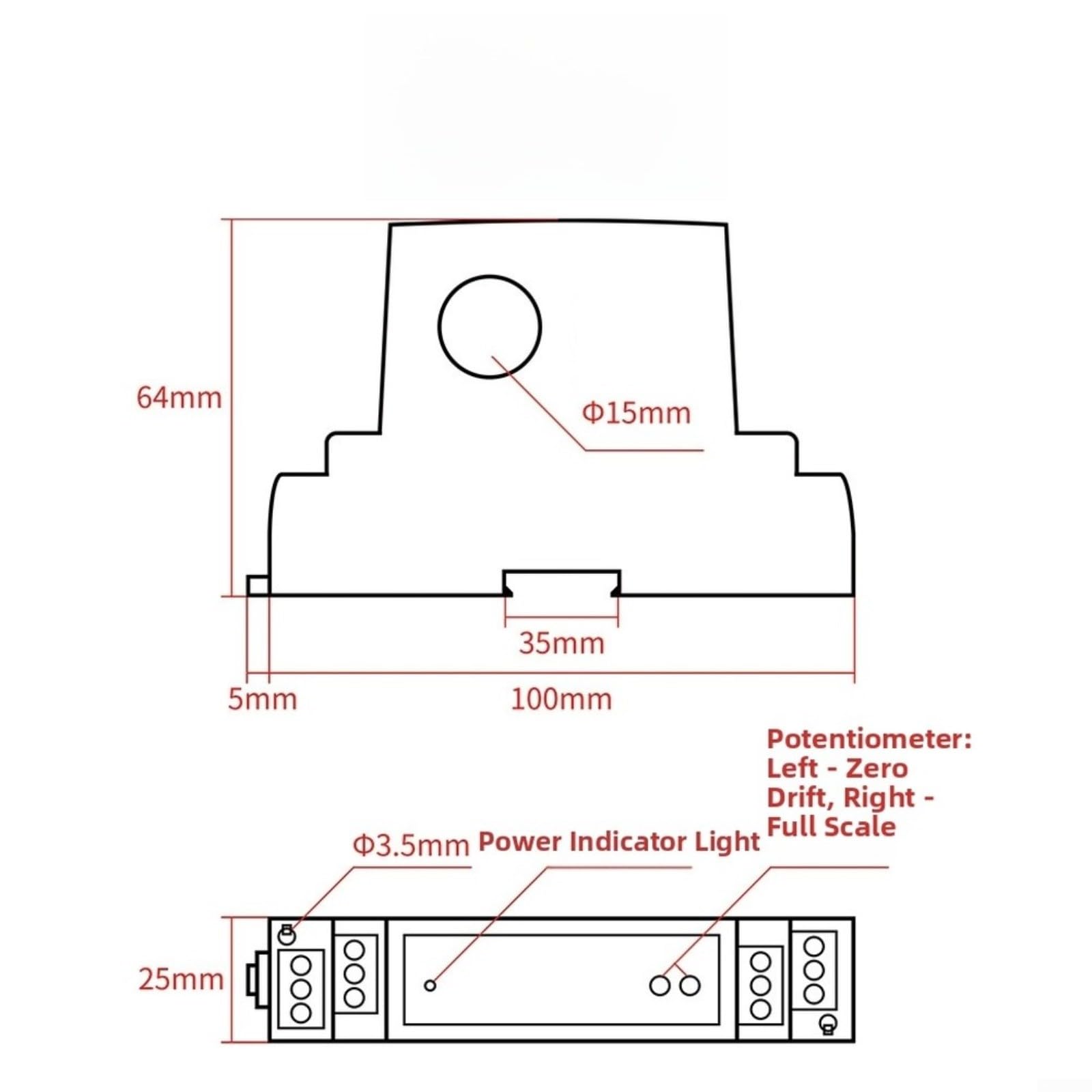 DC Stromwandler Hall-Sensor 0-50A/0-100A, 4-20mA Ausgang, Durchsteck Typ 15mm, ±0.3% Genauigkeit für Steuerung(DC0-50A)