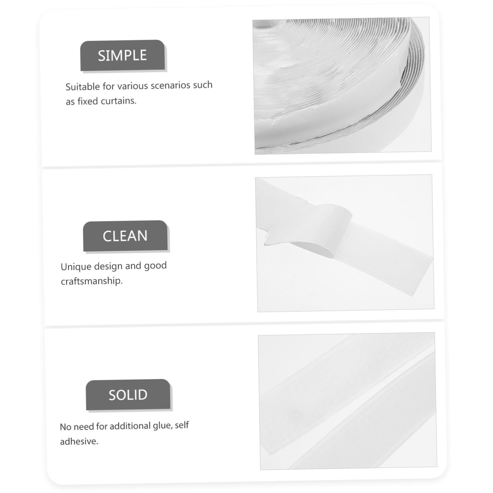 Nastro Adesivo a Strappo Bianco 25m, Set da 1, per Fissaggio | Nailon e Blend di Poliestere, Uso Versatile per Schermi e Tende, Design Autoadesivo Forte Tenuta