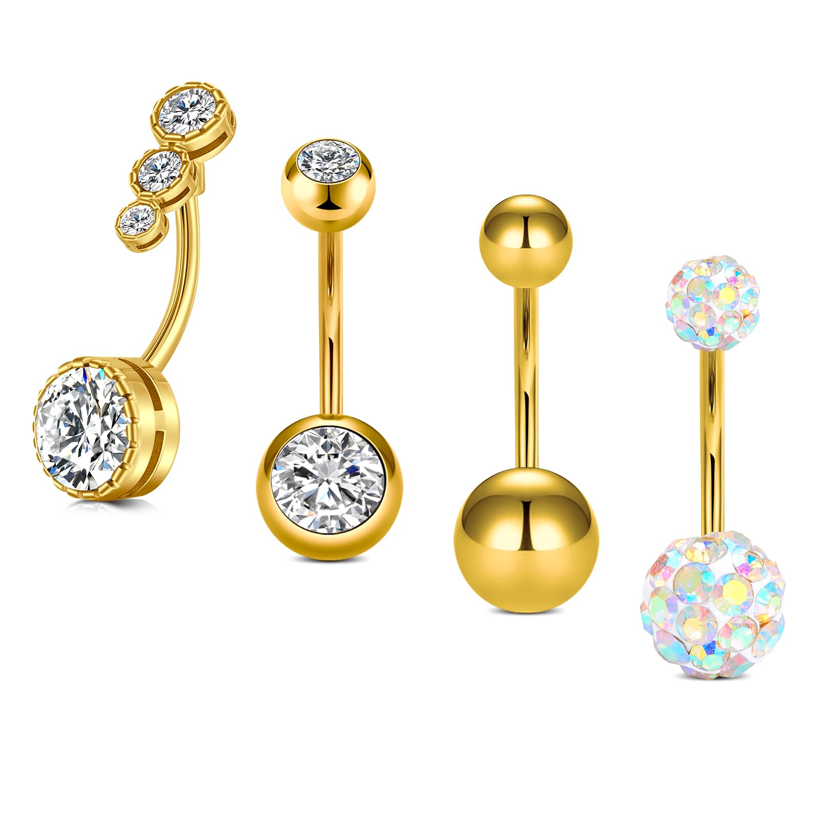 RajnardVientre Bar 14G 12mm Plata Rosa de Oro Barras ombligo de acero quirúrgico CZ Diamante Piercing Vientre Ombligo Bar ombligo Anillo Piercing Joyería para Mujeres Hombres
