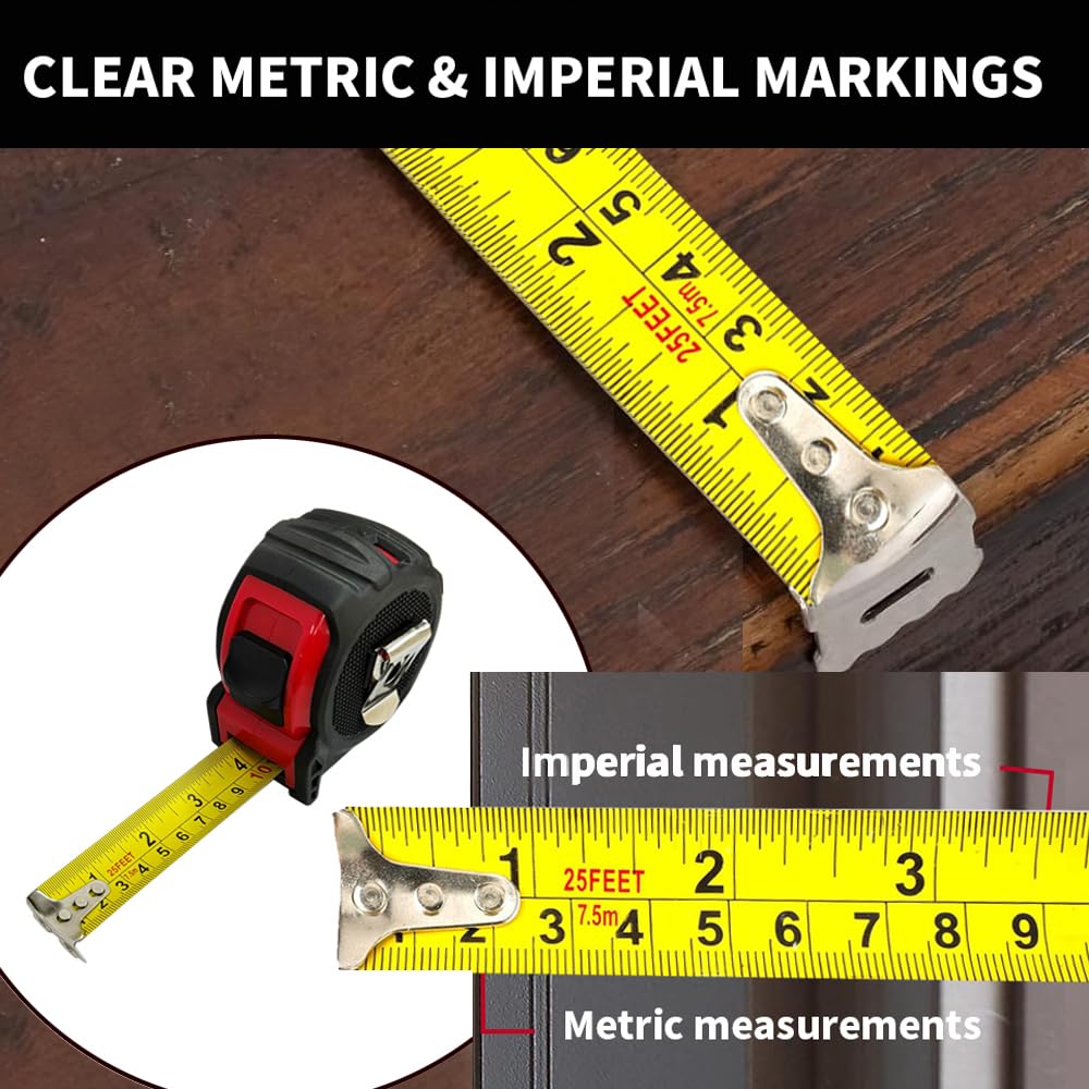NORTOOLS Tape Measure,7.5M/25-Foot,Retractable Measuring Tape with Waterproof ABS Case,Self-Locking Blade,Easy Read Tape Measure - Image 4