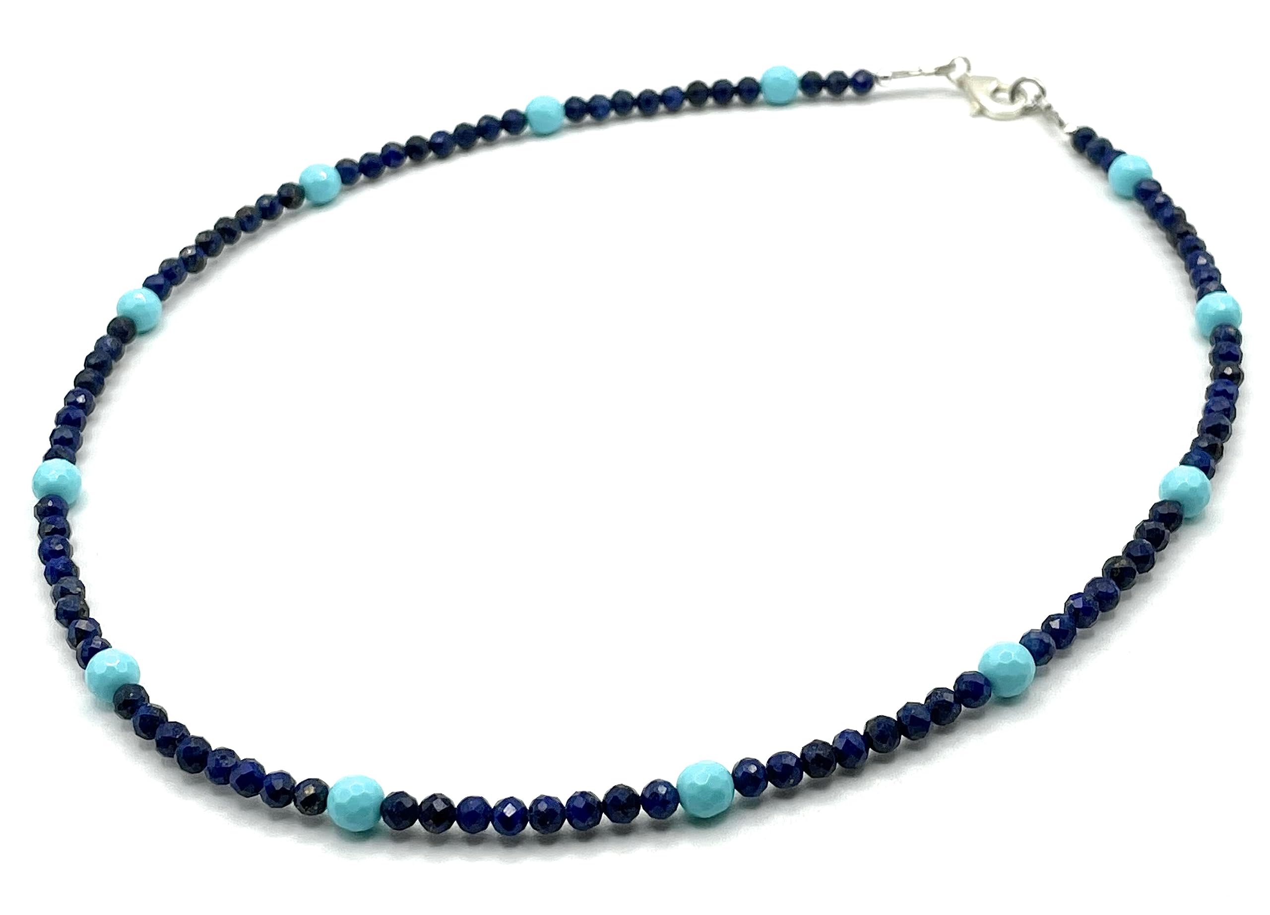 Collana Lapislazzuli Blu e Turchesi, Argento 925, Girocollo con Pietre Piccole, Gioielli Minimalisti, Bijoux Semplici, Pietra di Settembre