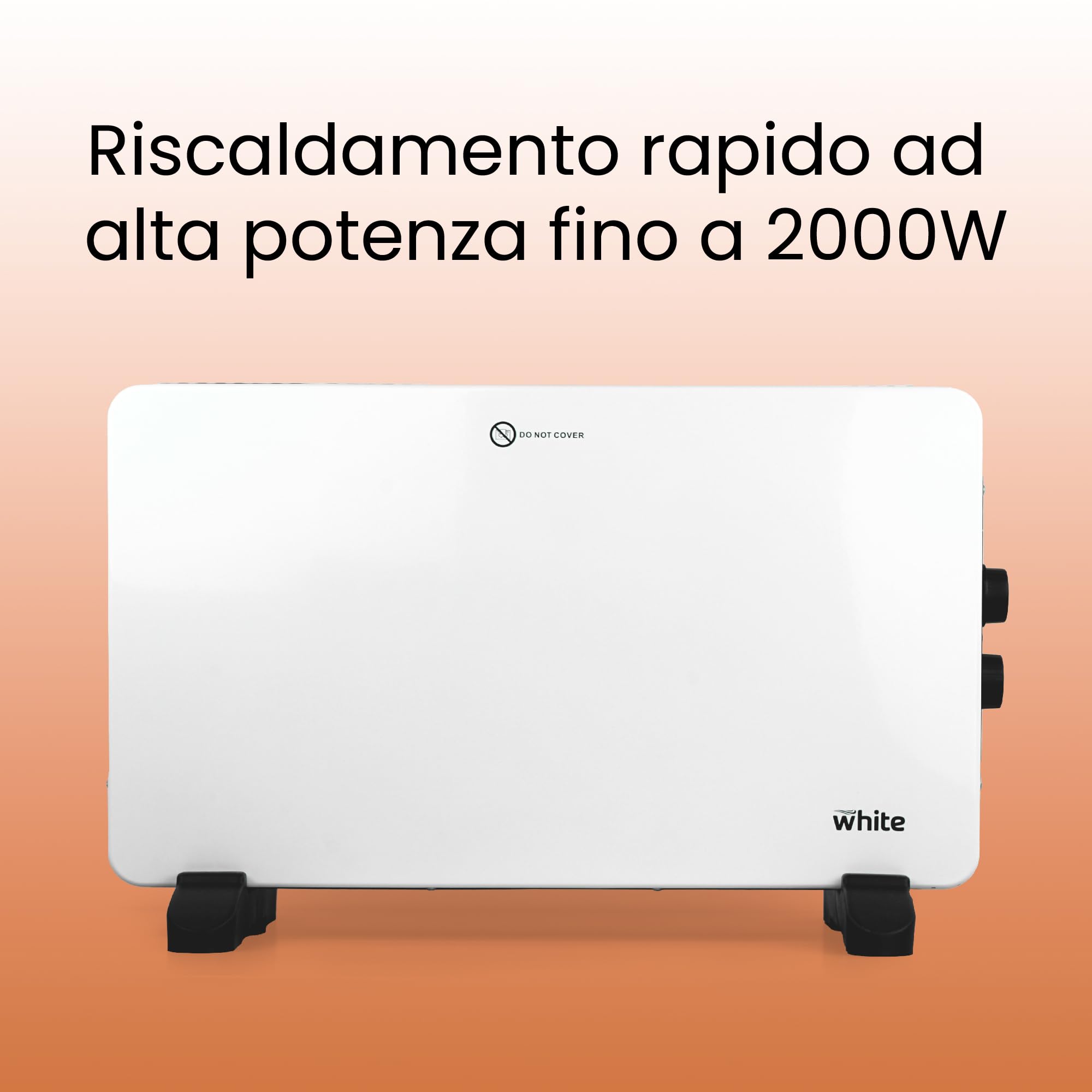 White - Stufa Elettrica 230v. Termoconvettore Elettrico Con Potenza Regolabile 750-1250-2000w. Riscaldamento Casa Sicuro Con Termostato Limitatore Di Calore Interno