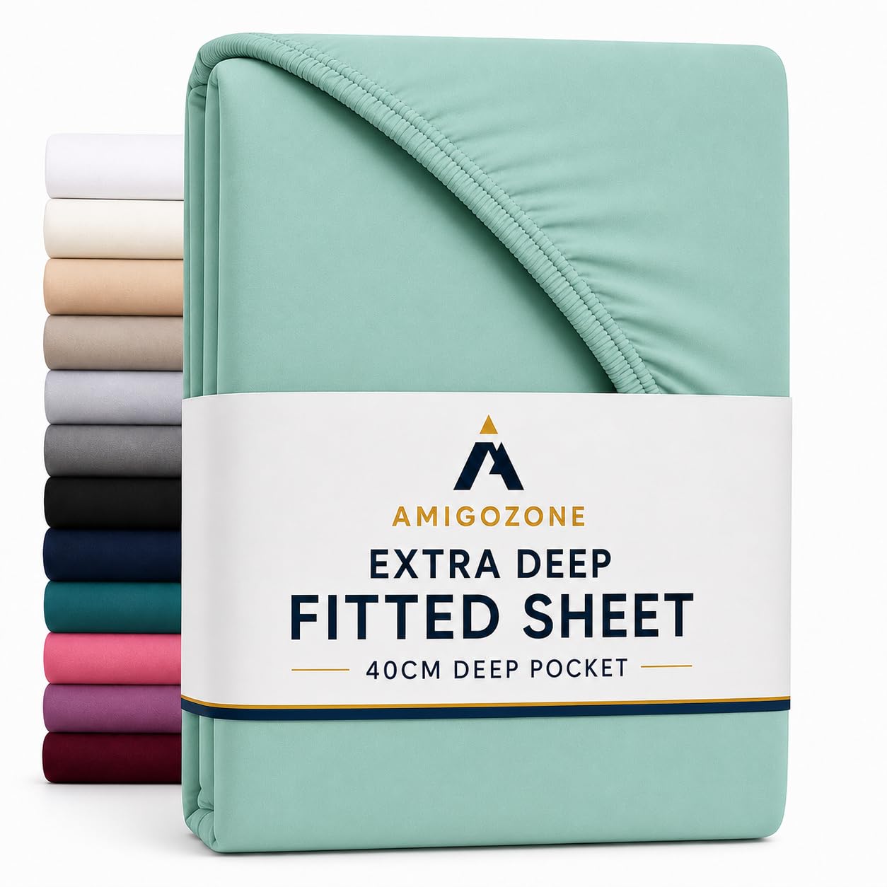 AmigoZone Extra Deep 40CM Fitted Sheet - Soft Brushed Microfiber Easy Care - Fade Wrinkle Resitant Deep Pocket Fitted Bed Sheet (Green, Double)