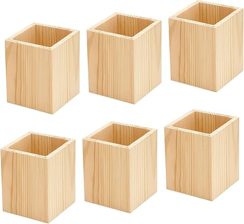 Miniatura 2 de Paquete de 6 portalápices de madera sin terminar para manualidades caseras (3 x 3 x 4 pulgadas)