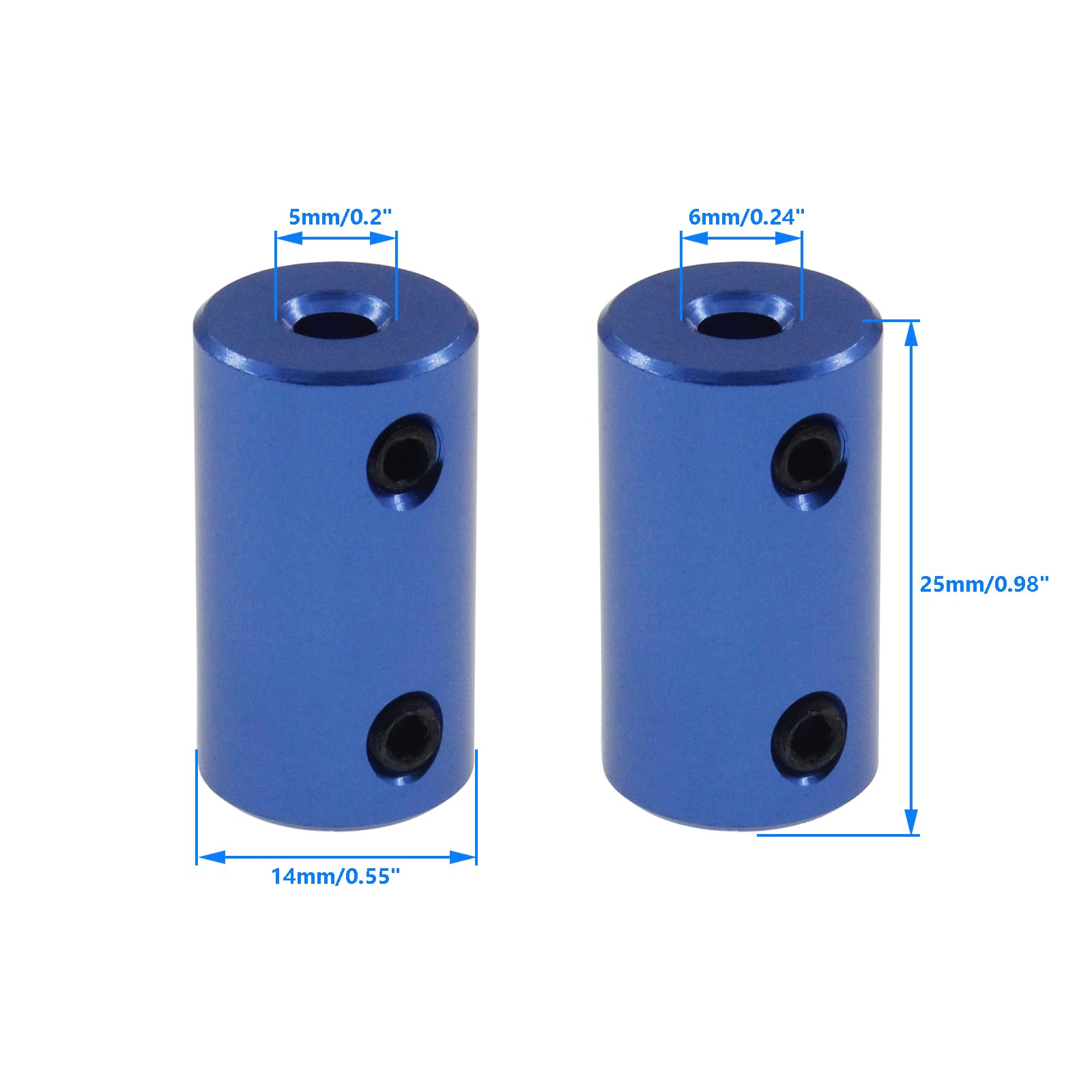 Bore Rigid Coupling Set Screws,SAFYY Bore Flexible Shaft Coupling Robot Motor Wheel Blue Aluminum Casing Rigid Coupler Connectorfor DIY Boat Airplane 3D Printers (2, 5mm-6mm 2PCS)