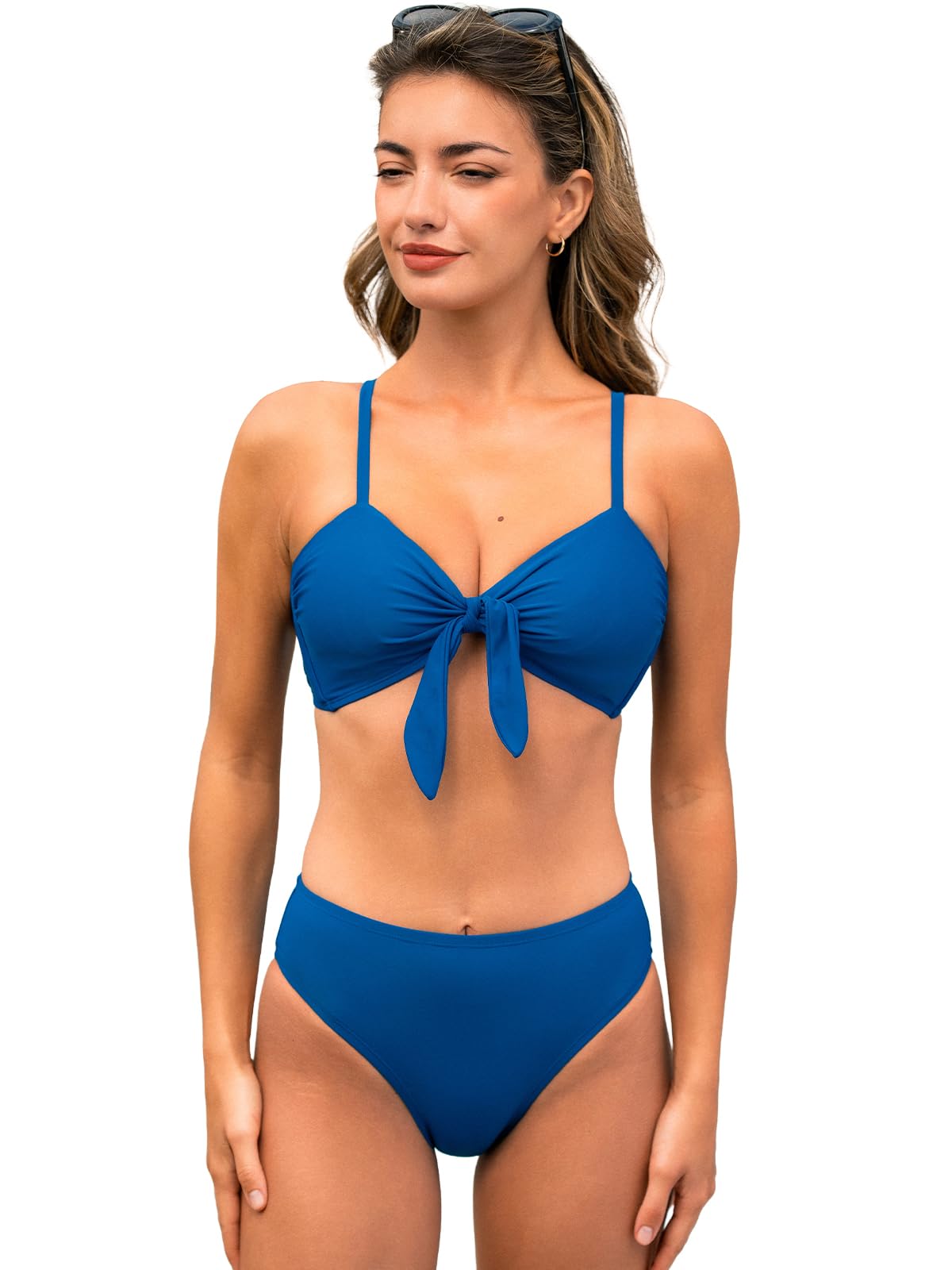 CUPSHE Conjunto de bikini de corte alto con lazo desmontable correas cruzadas espalda traje de baño de dos piezas