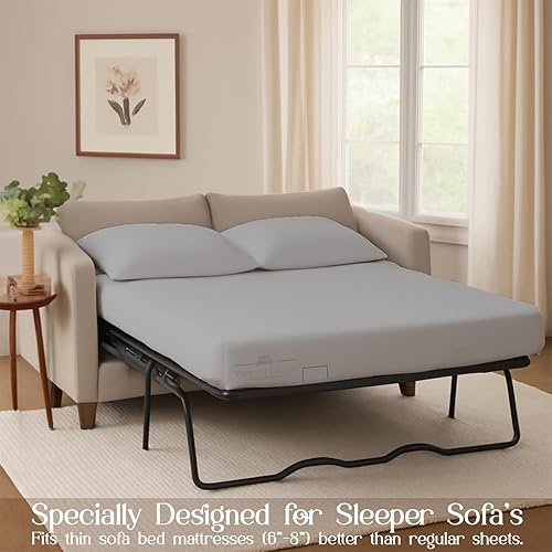 Miniatura 3 de Juego de sábanas para sofá cama tamaño Queen, color gris plateado, 100% algodón de 400 hilos, juego de sábanas para sofá cama de 4 piezas, sábanas