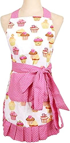 Miniatura 8 de G2PLUS Delantales para mujeres con bolsillos, 29 x 21 pulgadas lazos extra largos delantal de cupcake, delantal de damasco vintage rosa para cocina,
