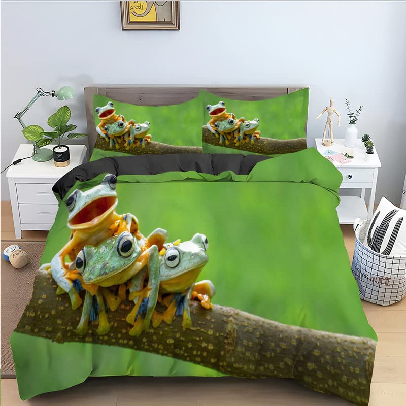 Housse couette ado grenouille verte 140x200 pour une chambre d'enfant nature