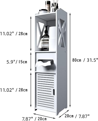 Miniatura 2 de Armario de almacenamiento pequeño para baño estante de papel higiénico con puertas y caja de rejillas estante abierto multifuncional fácil de montar