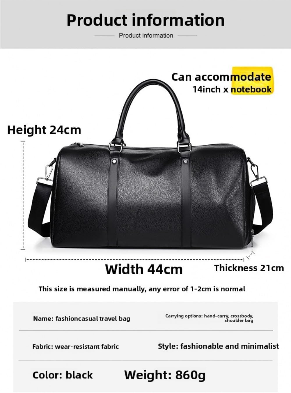 Leather Travel Duffel Bag, Black, Large Capacity Weekender Bag with Shoulder Strap, Business Casual Gym Luggage Tote (Brown)