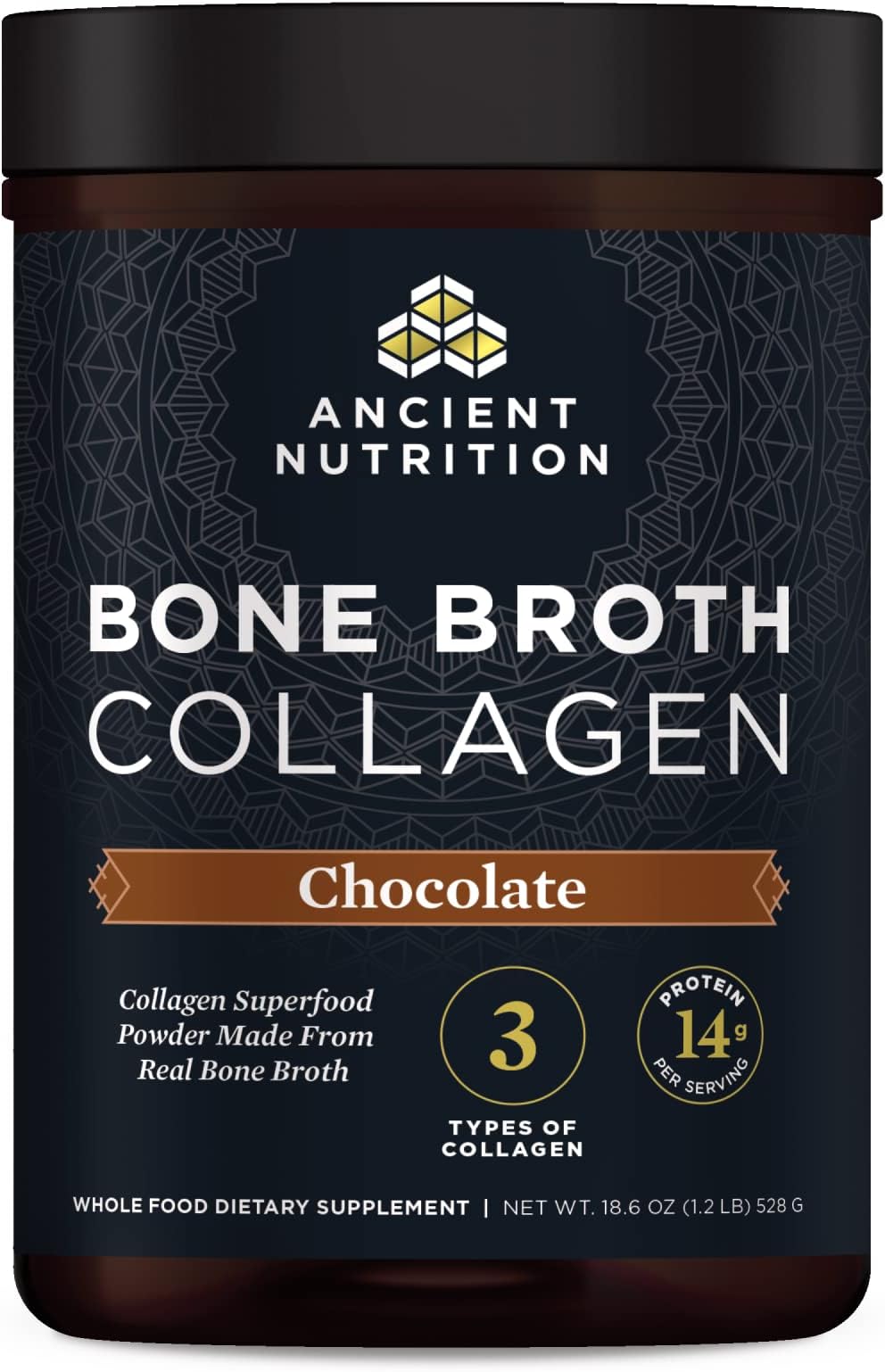 Ancient Nutrition - Bone Broth Collagen Powder Chocolate 18.6oz 167611