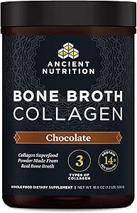 Collagen Powder, Bone Broth Collagen by Ancient Nutrition, Chocolate, Hydrolyzed Multi Collagen Peptides, Supports Skin and Nails, Joint Supplement, 30 Servings, 18.6oz