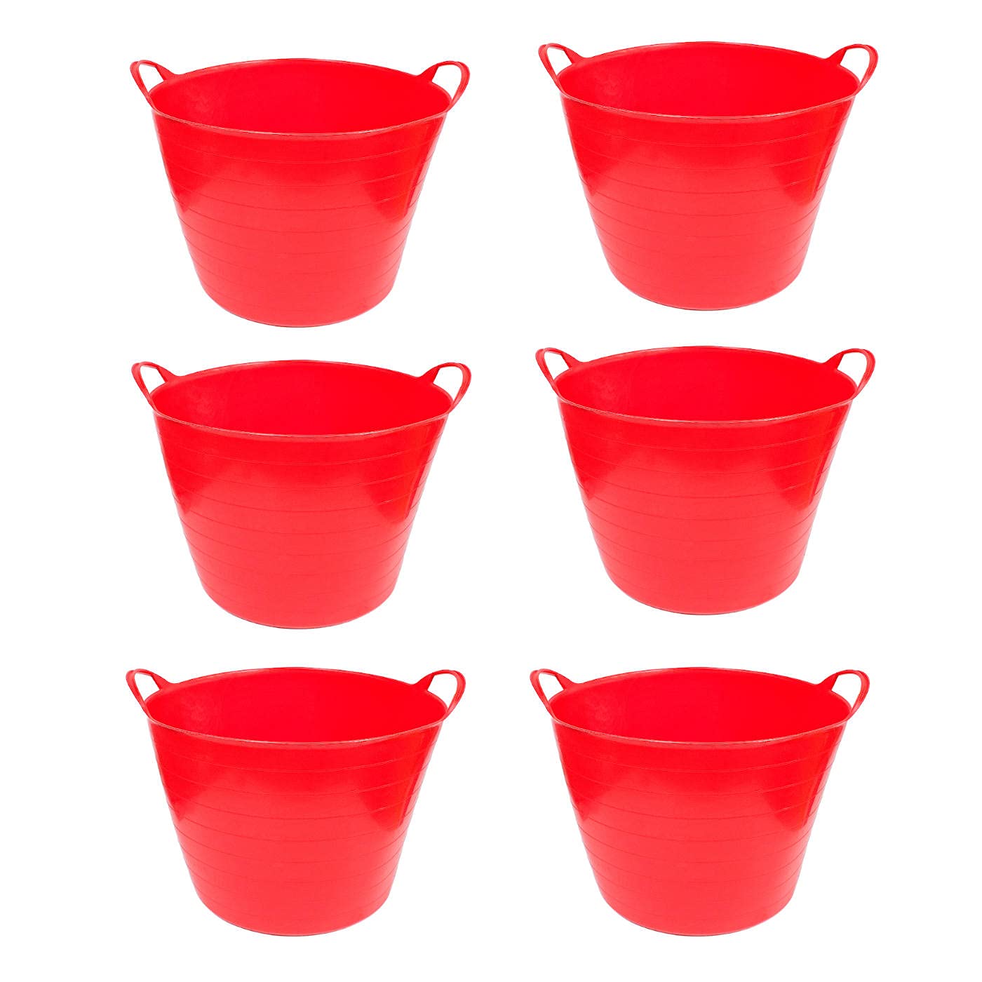 Pack de 6 capazos de plástico Flexible, de Color Rojo, de 45 x 33 cm con Capacidad de 42 litros, con Asas, Ideal para Trabajo de Vendimia, Agricultura… Cubo de plástico(6uds / 42 litros Rojo)