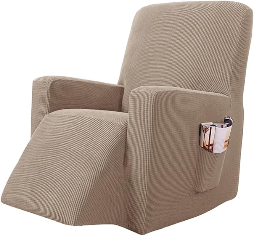 vctops 1 Piece Stretch Jacquard Recliner Chair Cover with Pockets Soft Solid Anti-Slip Recliner Slipcover with Elastic Bottom, Beige Yellow