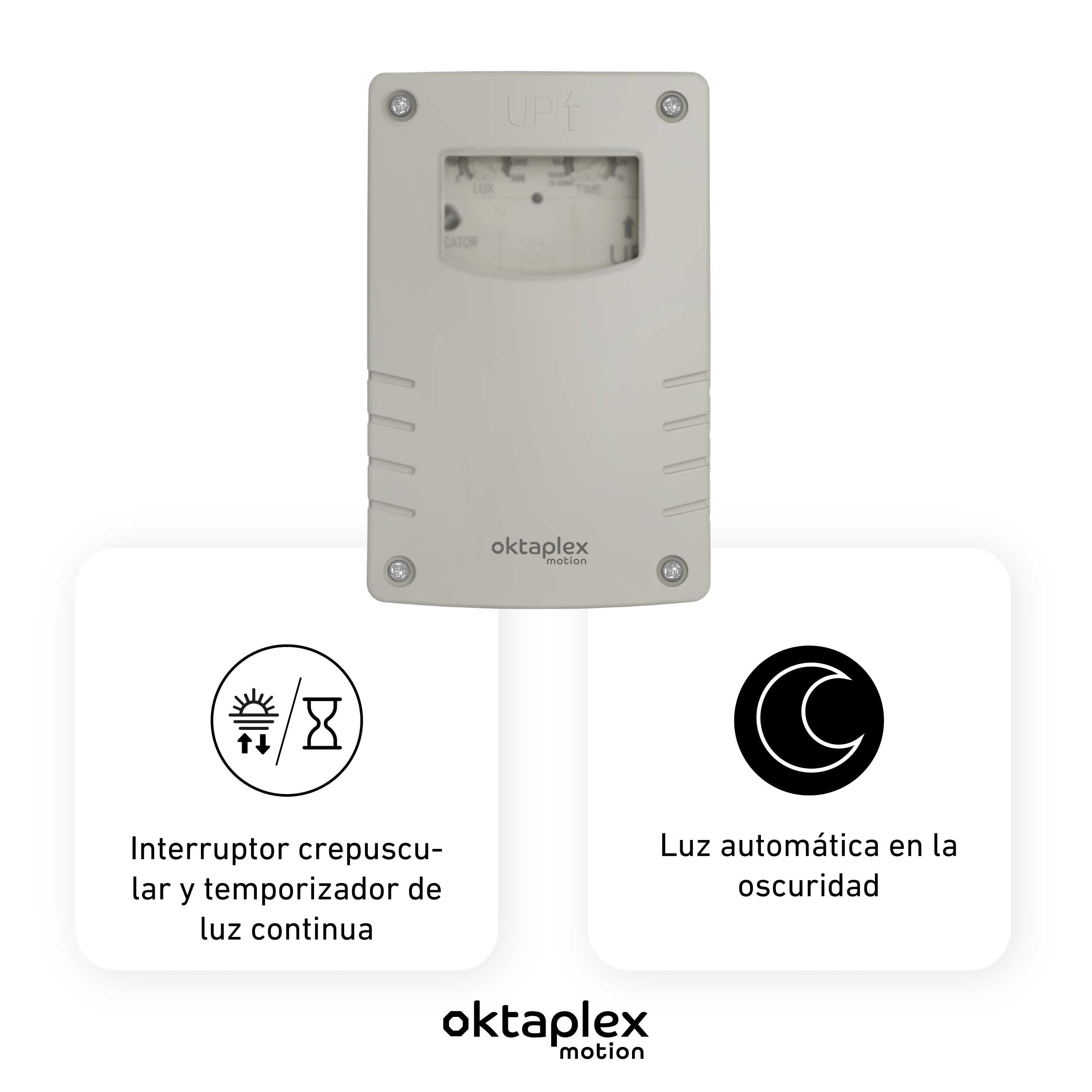 Oktaplex Bela interruptor crepuscular exterior con temporizador de apagado IP65 230V gris-blanco sensor crepuscular ajustable