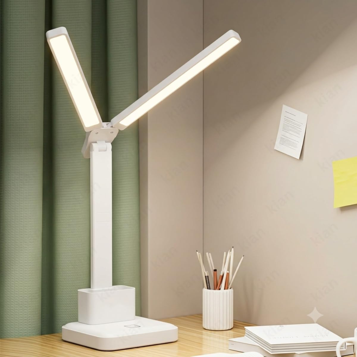 Kian LED Desk Lamp with Pen & Phone Holder – USB Charging Study Lamp with Touch Sensor, Adjustable Brightness, Eye Protection & Foldable for Students, Reading & Office(Pack of 1) (Lamp_3)