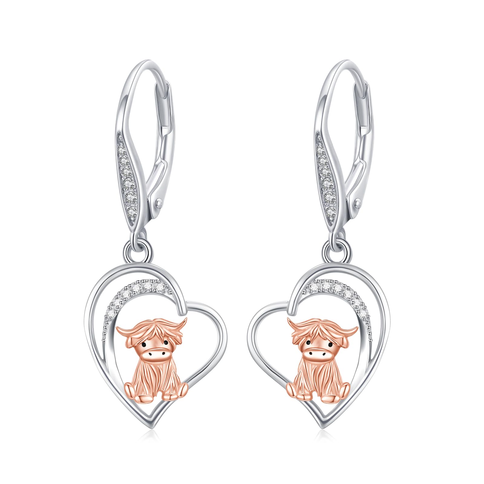REDSUN Eulen Herz Ohrringe Gold/Roségold/Schwarz 925 Sterling Silber Damen Hängend Eulen Tropfen Ohrringe Eulen Schmuck Geschenk Hypoallergener für Mädchen Frauen Ehefrau Mutter Frauen Kinder