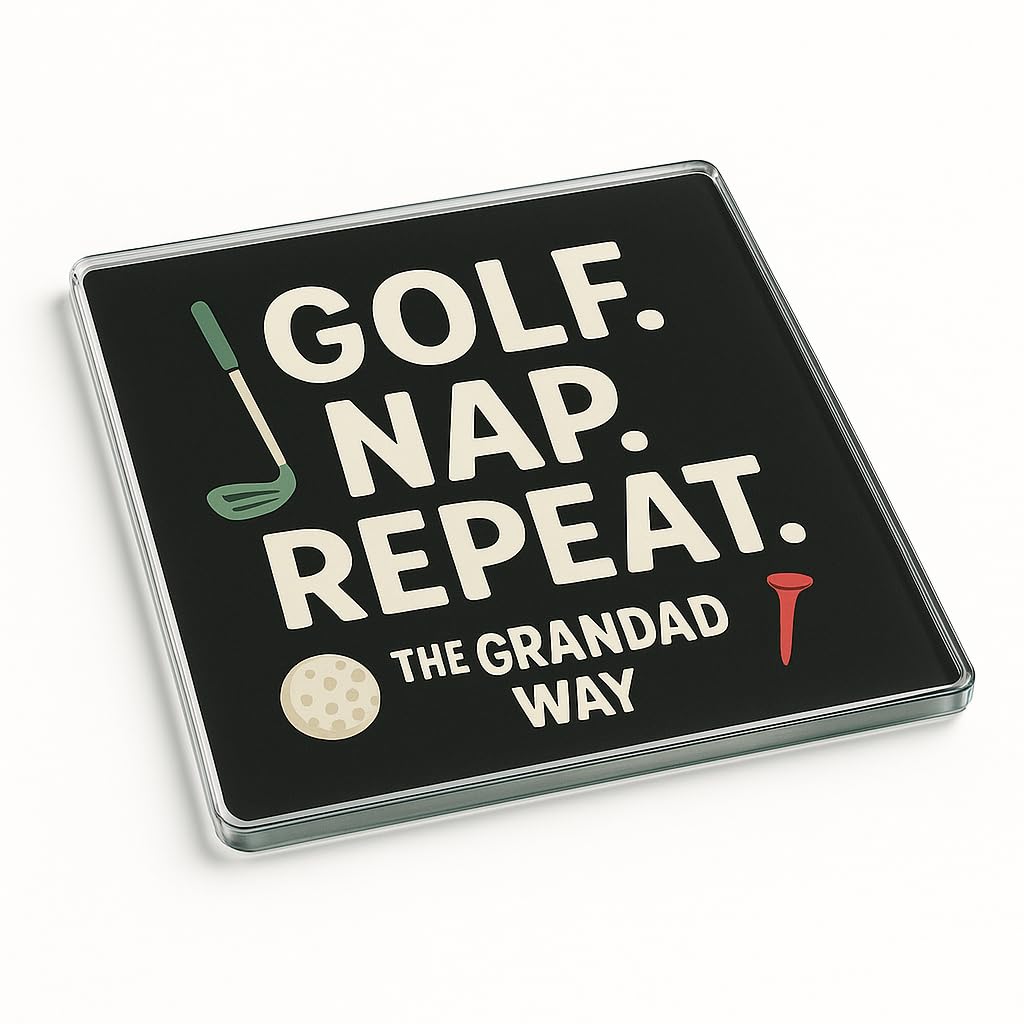 The Plum Penguin Par 3 Nap Time Funny Acrylic Coaster Gift For Grandad Birthday - Golf Cartoon Illustration Novelty Present Desk Accessory
