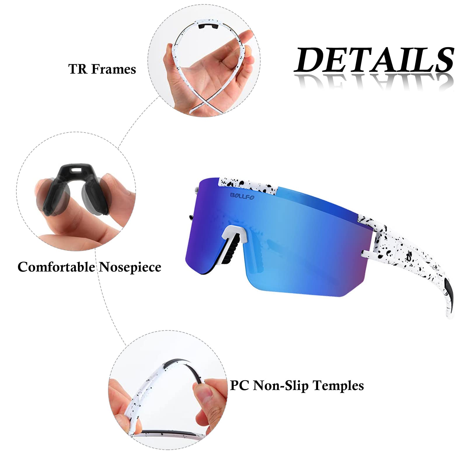 Ruikdly Schnelle Brille Rave, Sportbrille Polarisiert, Sonnenbrille Fahrradbrille für Herren Damen UV 400 Schutz, Sportbrille für Outdoorsport Radfahren Fahren Laufen Golf Ski Bergsteigen Angeln