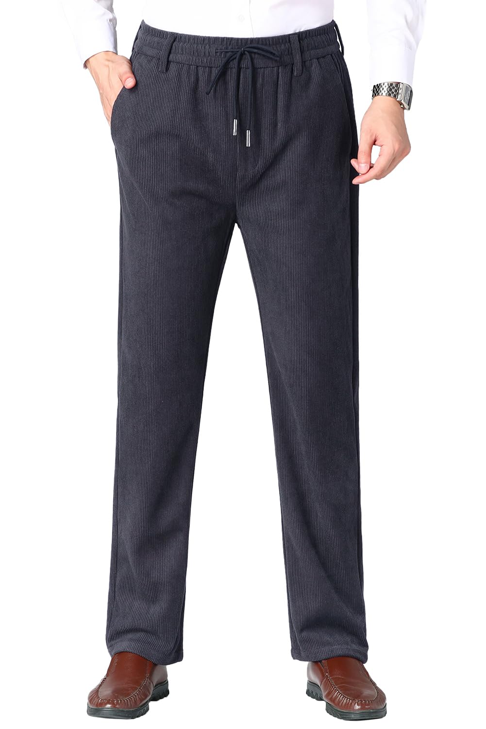Pantaloni da Uomo in Velluto a Coste Ufficio Pantaloni Eleganti Elasticizzato Pantaloni da Jogging Formale e Casual con Coulisse