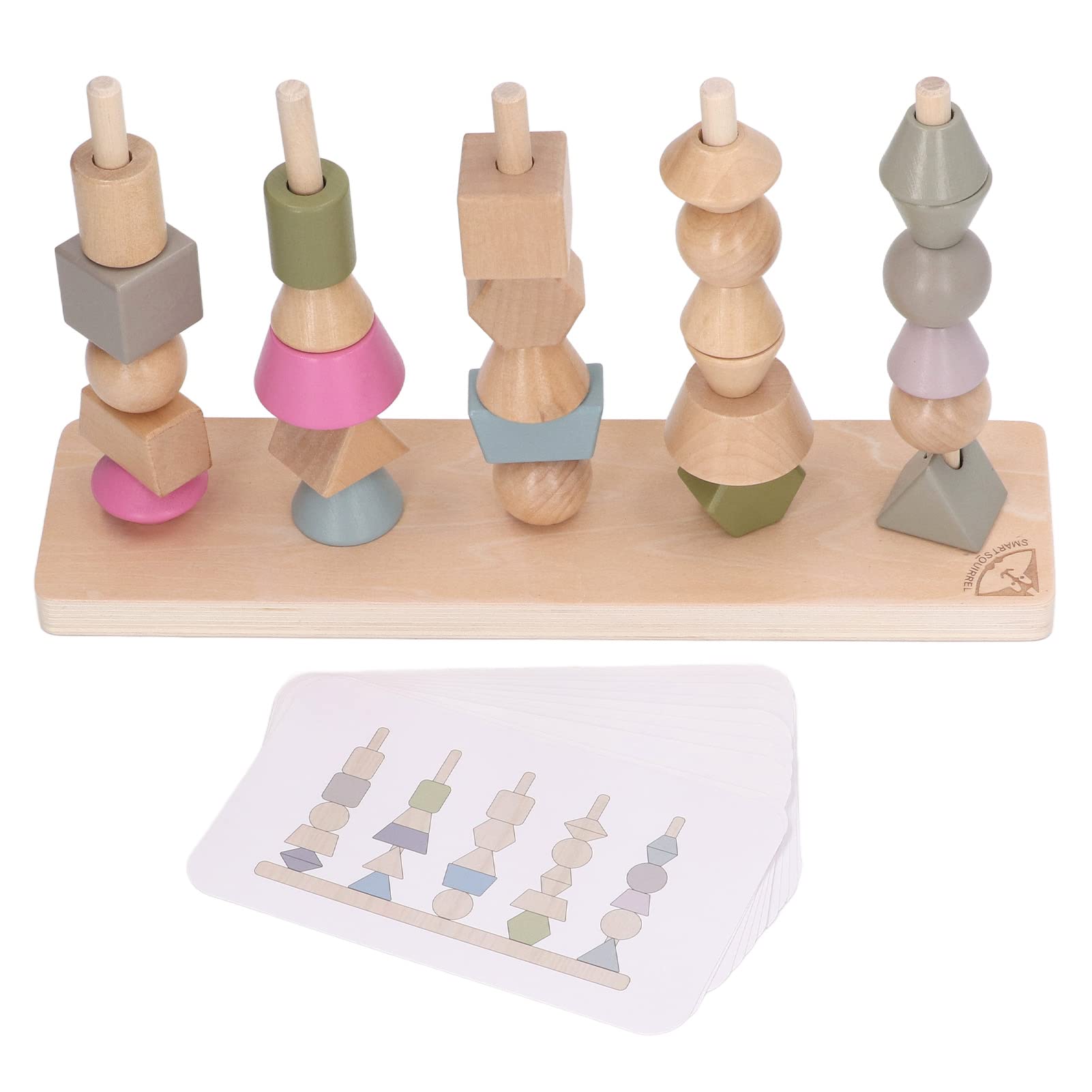 Lylithuif Juego de apilamiento de bloques educativos con forma de, juguete apilable con 10 tarjetas, juego de combinación de formas geométricas para el desarrollo del aprendizaje temprano