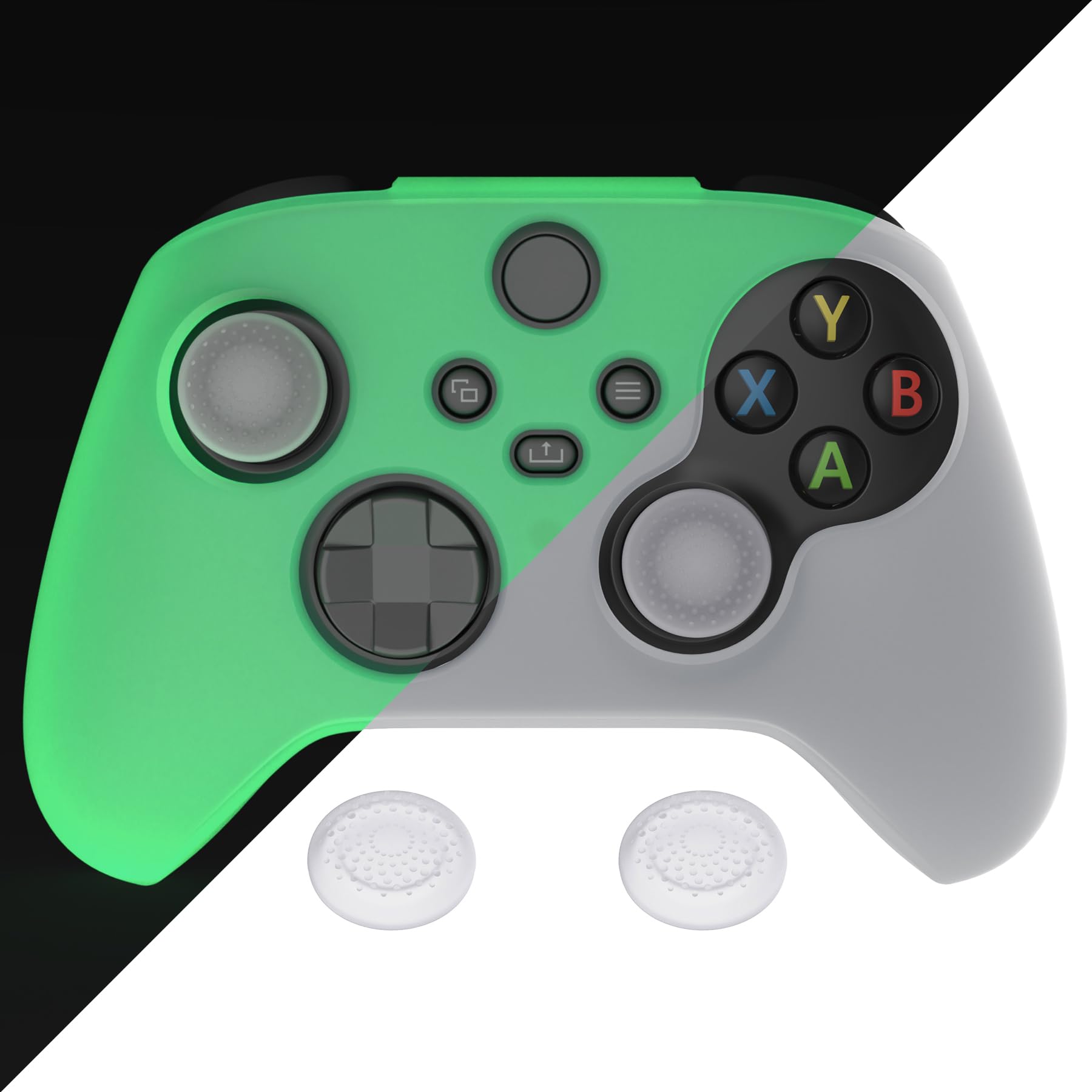PlayVital Silikon Hülle für Xbox Series X & S Controller,Case Anti-Rutsche Schutzhülle Hülle Griffe Skin Weiches Gummi Grips für Xbox Series X & S Controller(Glühen im Dunkeln-Grün) - 1