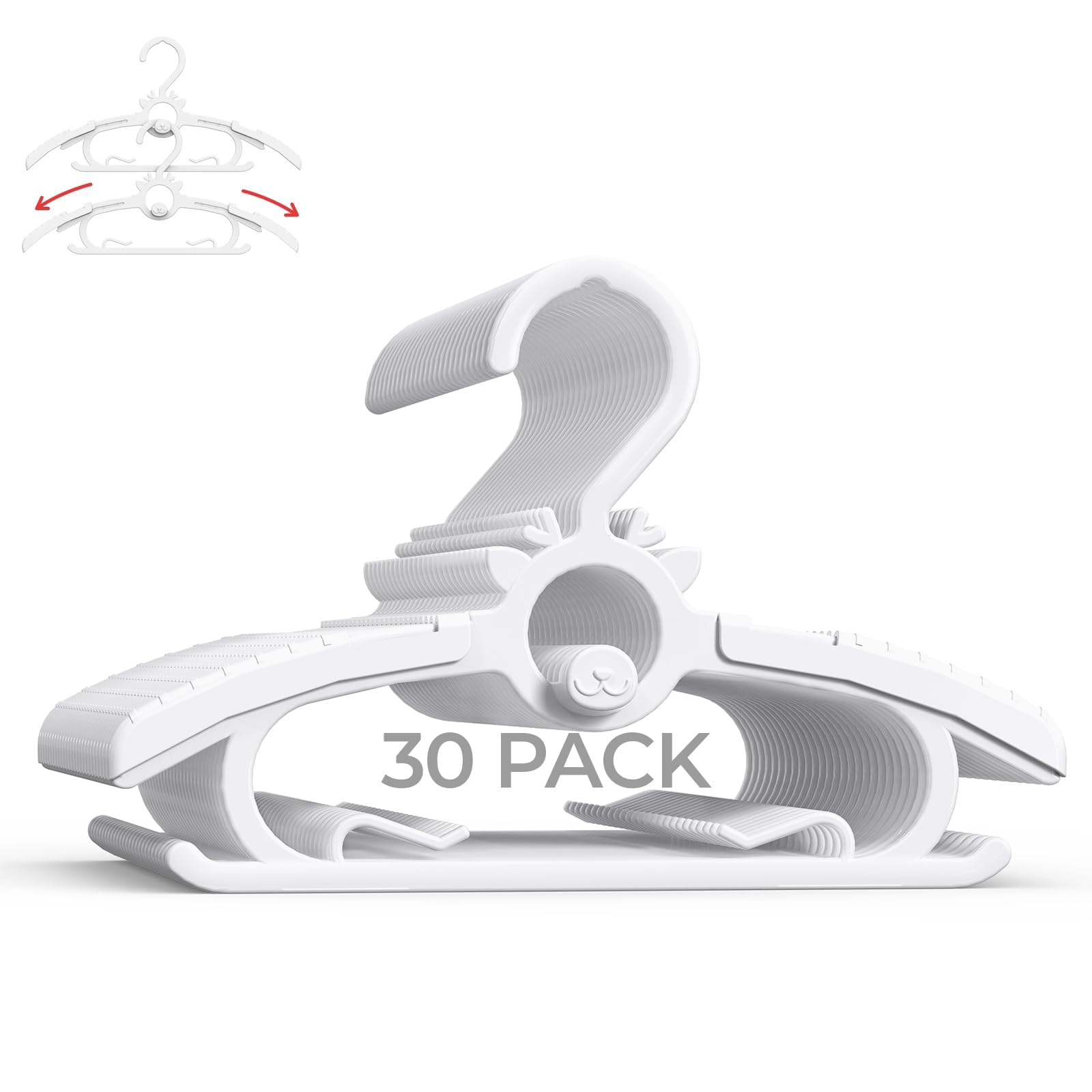 30 Pack Baby Hangers, 11"-14" Extendable and Stackable Kids Hangers, 45g Ultra-Thick Space Saving Non-Slip Plastic Hanger for Infant, Toddler and Nursery Closet