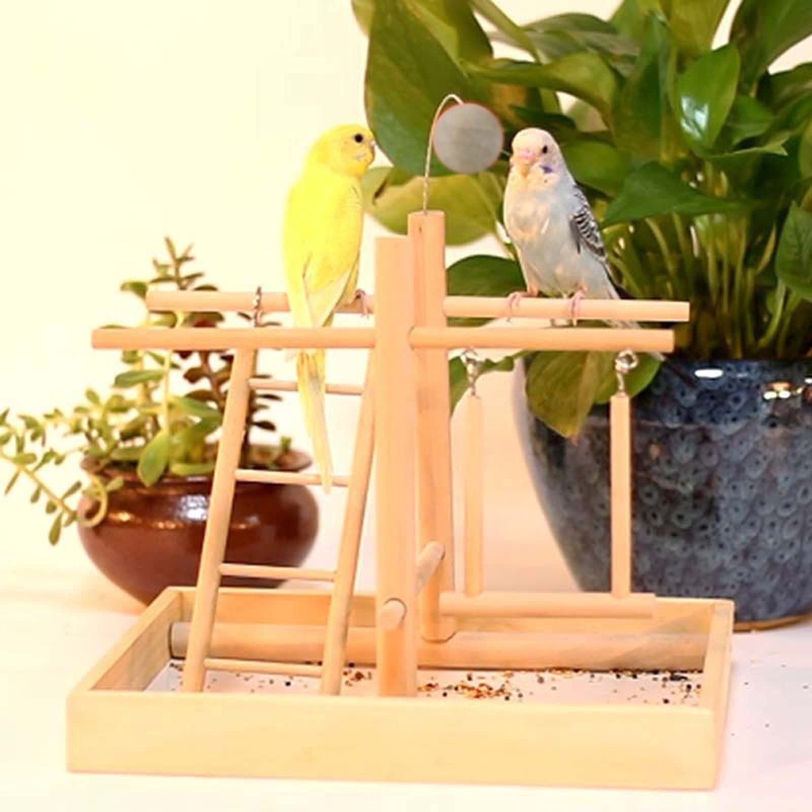 Nymphensittich Spielplatz Holz Barsch, mit Feeder Cups, Papagei Spielzeug Schwingen, Training Aktivitäten für Wellensittich Sittich, Parrot Intelligence Spielzeug #8