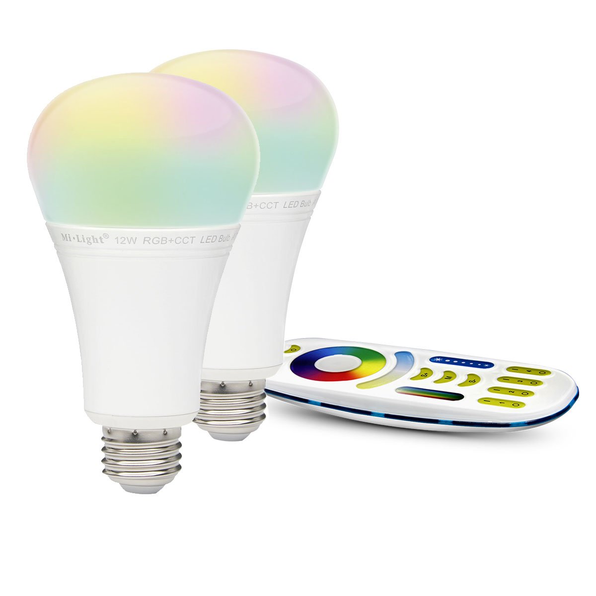 lighteu®, 2x 12W E27 Miboxer WiFi RGBCCT LED bombillas con un control remoto de 4 zonas 2x FUT105+FUT092