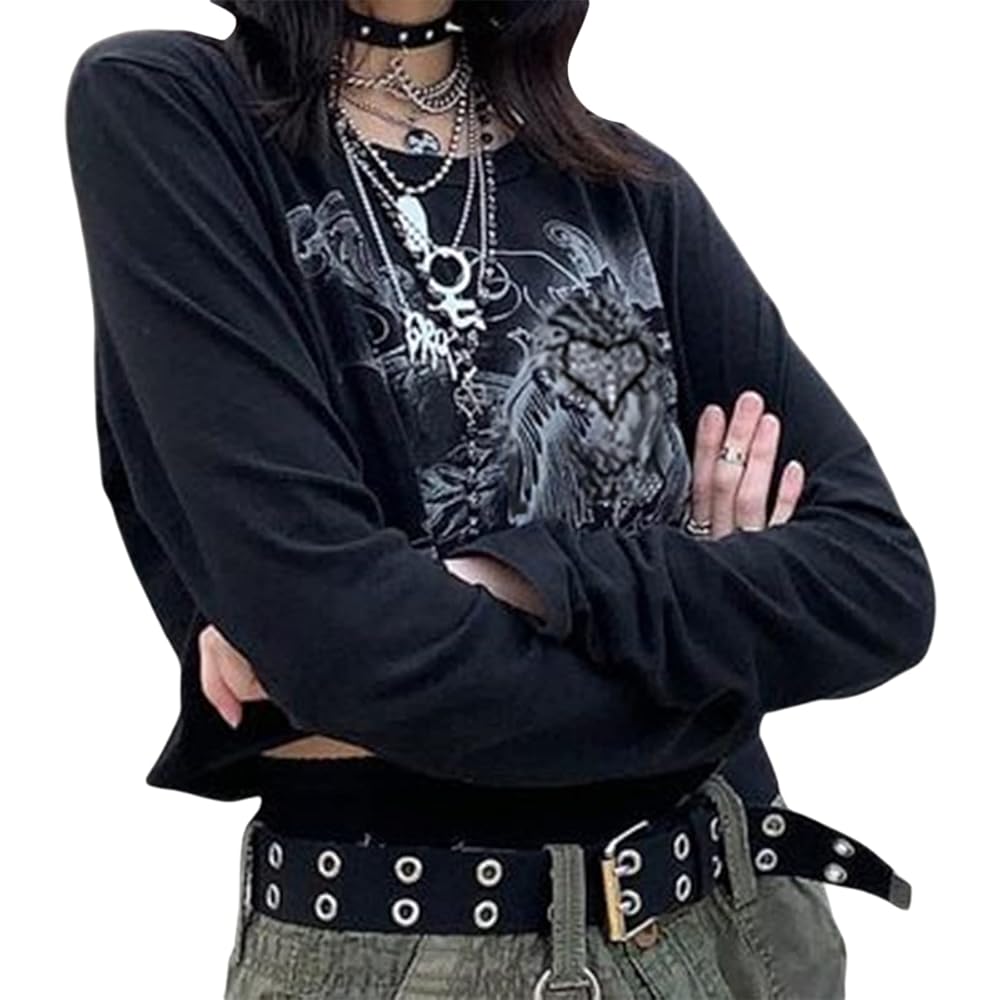 Womens Y2k Fairy Grunge T-Shirt Punk Goth Long Sleeve Tee