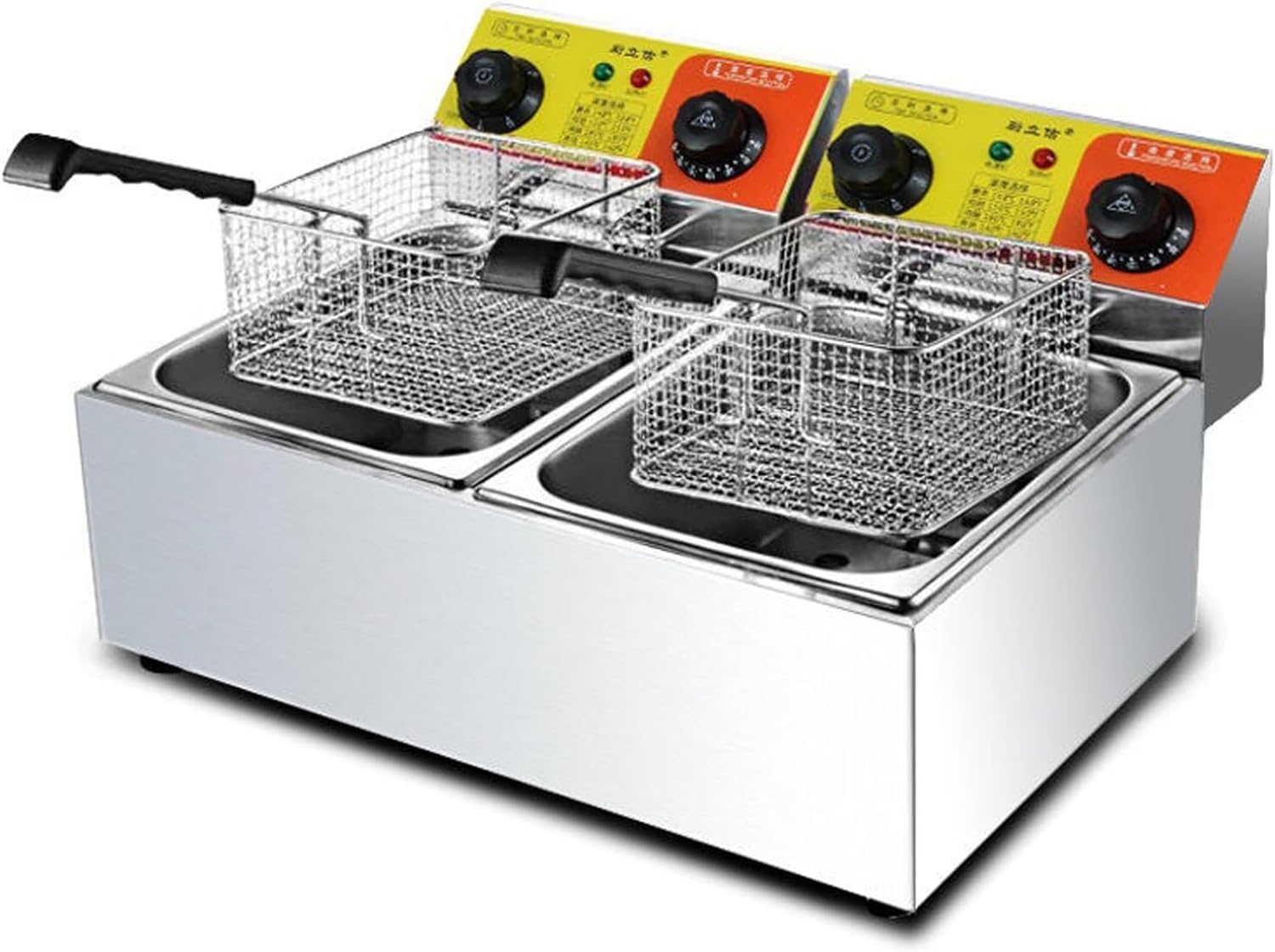 Friggitrice Elettrica, Friggitrice elettrica 12,6QT, friggitrice commerciale in acciaio inossidabile con timer Friggitrice elettrica a doppio serbatoio con 2 cestelli, friggitrice elettrica da banco f