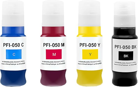 PFI050 PFI-050 70ml Pigment Ink Tank Set Remanufactured for Canon PFI-050 PFI050 PFI 050 Ink Bottle Compatible for imagePROGRAF TC-20 TC-20M Printers 1BK, 1C, 1M, 1Y tc20m tc20 Ink Refills