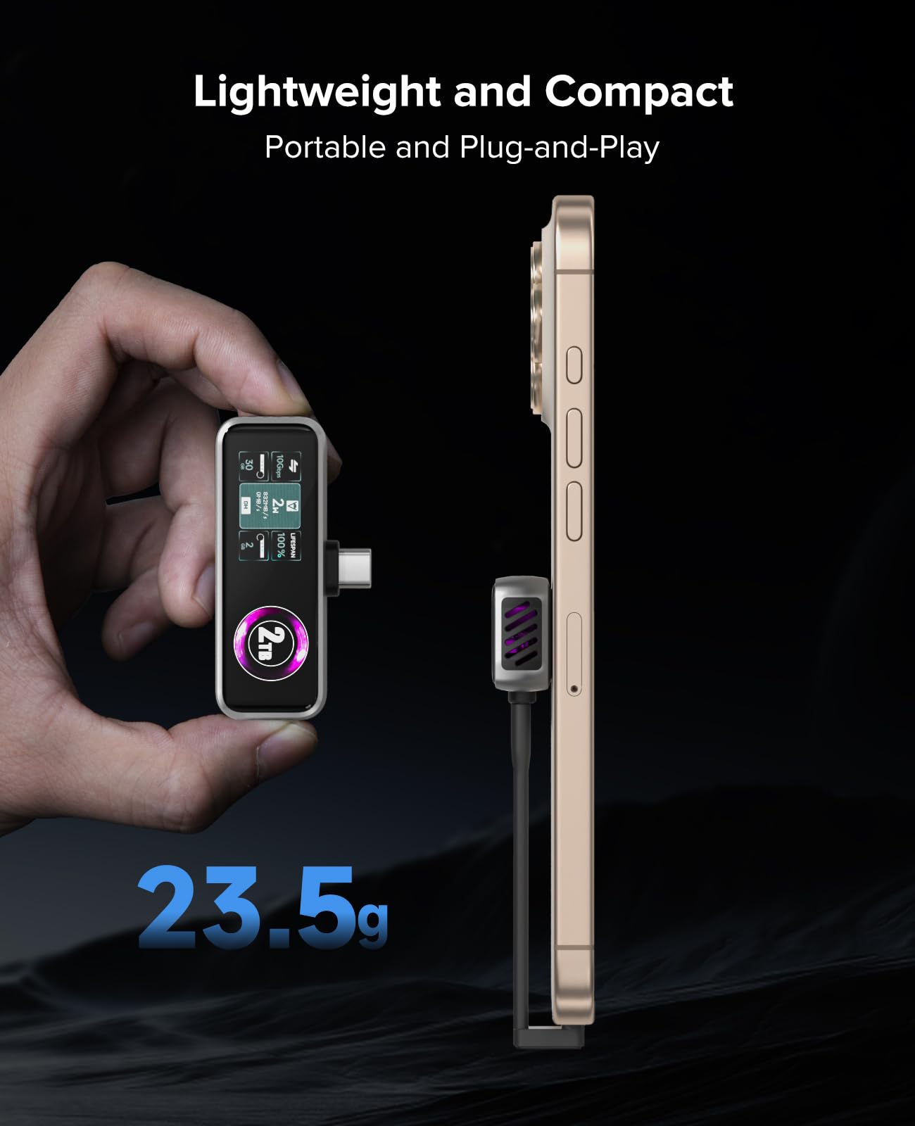 ZIKE Z791C Magnetic Portable SSD 2 TB, Externer SSD-eingebauter Lüfter, 4K 120fps ProRes-Videoaufnahme, USB3.2 Gen2 bis zu 990MB/s, Unterstützt PD3.0-Port 27W Laden Kompatibel mit iPhone 17/16/15
