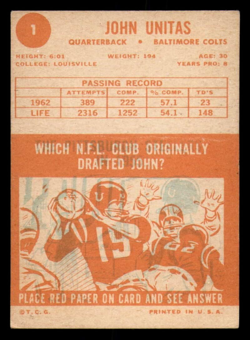 Football NFL 1963 Topps #1 Johnny Unitas miscut Colts