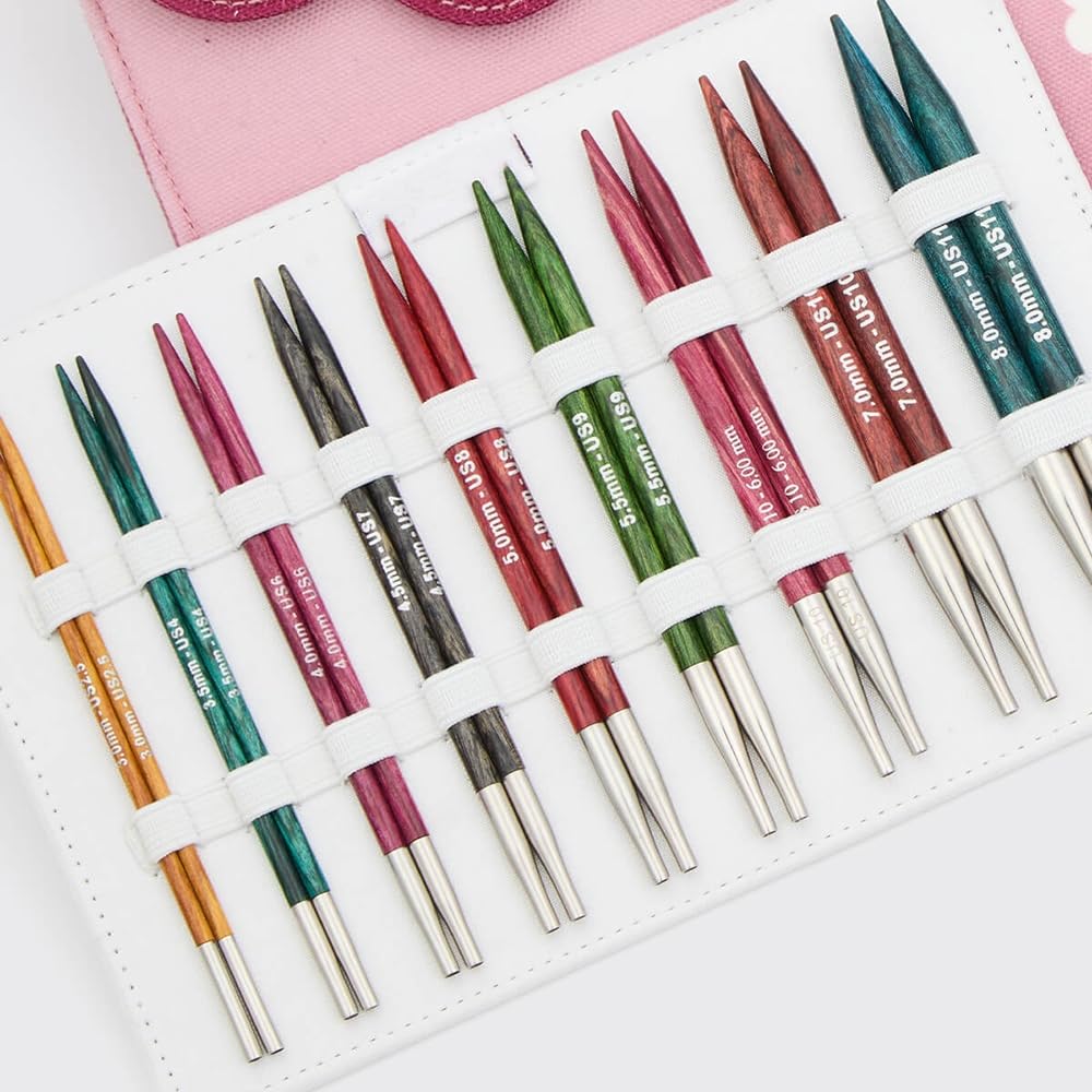 Lotus Yarns KP Dreamz Deluxe glattes Stricknadel-Set, 9 austauschbare Rundstricknadelspitzen aus Holz mit 4 Nylonschnüren für Anfänger, Stricken aller Projekte