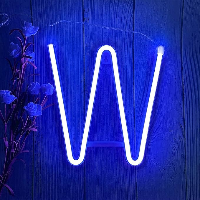 Blue Neon Sign Light Letters - Battery/USB Powered - easily mounted on walls Bedroom Wedding Birthday Christmas Decorations Neon Sign Lights for Graduation Festive Ambiance Lights Sign(Letters W) — image 1