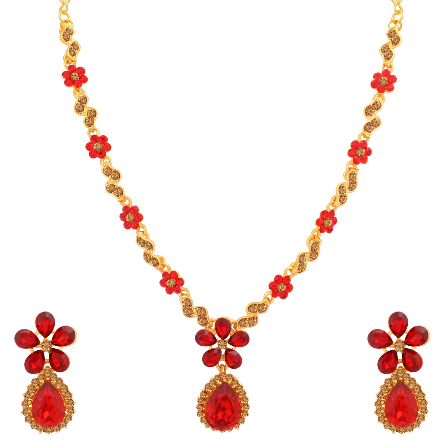 Sukkhi Classy Gold Plated Wedding Jewellery LCT and Red Stone Floral Necklace Set for Women (N79733_D1) (B07R4XHVZ2) Amazon Price History, Amazon Price Tracker