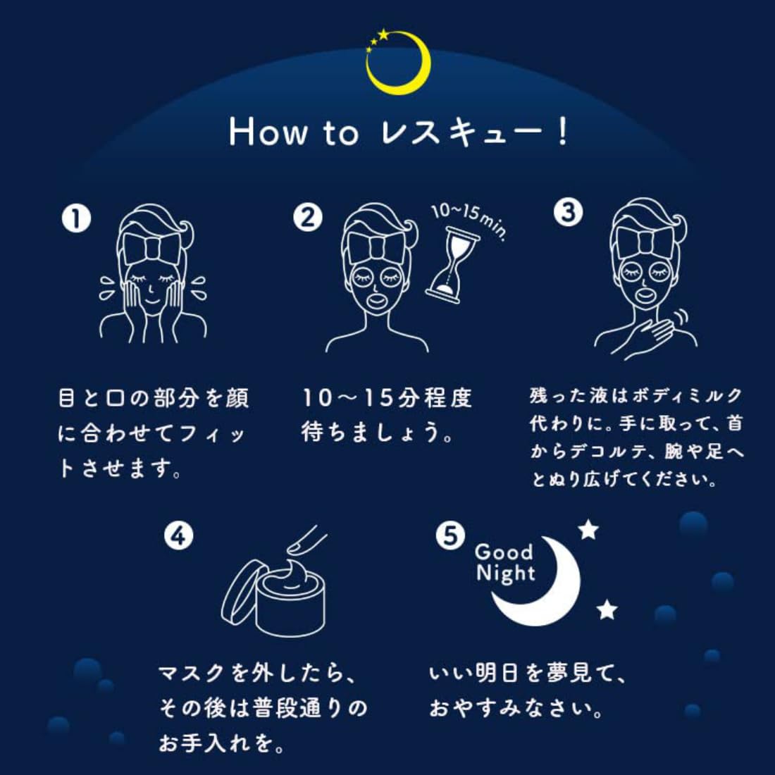 Lululun One Night Rescue Transparency One Night R 4K Facial Face Mask - 5 arkuszy