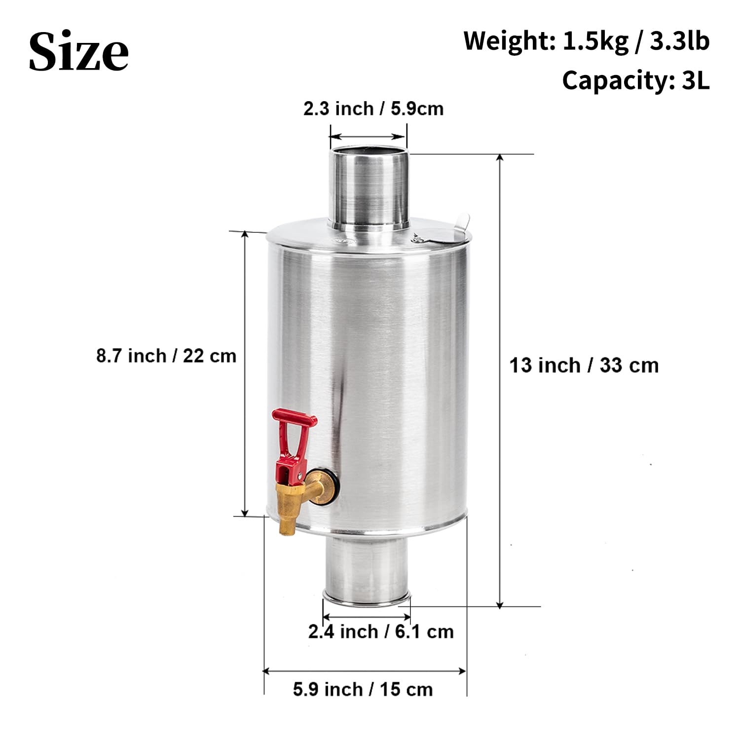 Campingzelt-Herd, Wassertank, Kamin, Wassertank, tragbarer Edelstahl, 6 cm, Wassertank für Holzofen