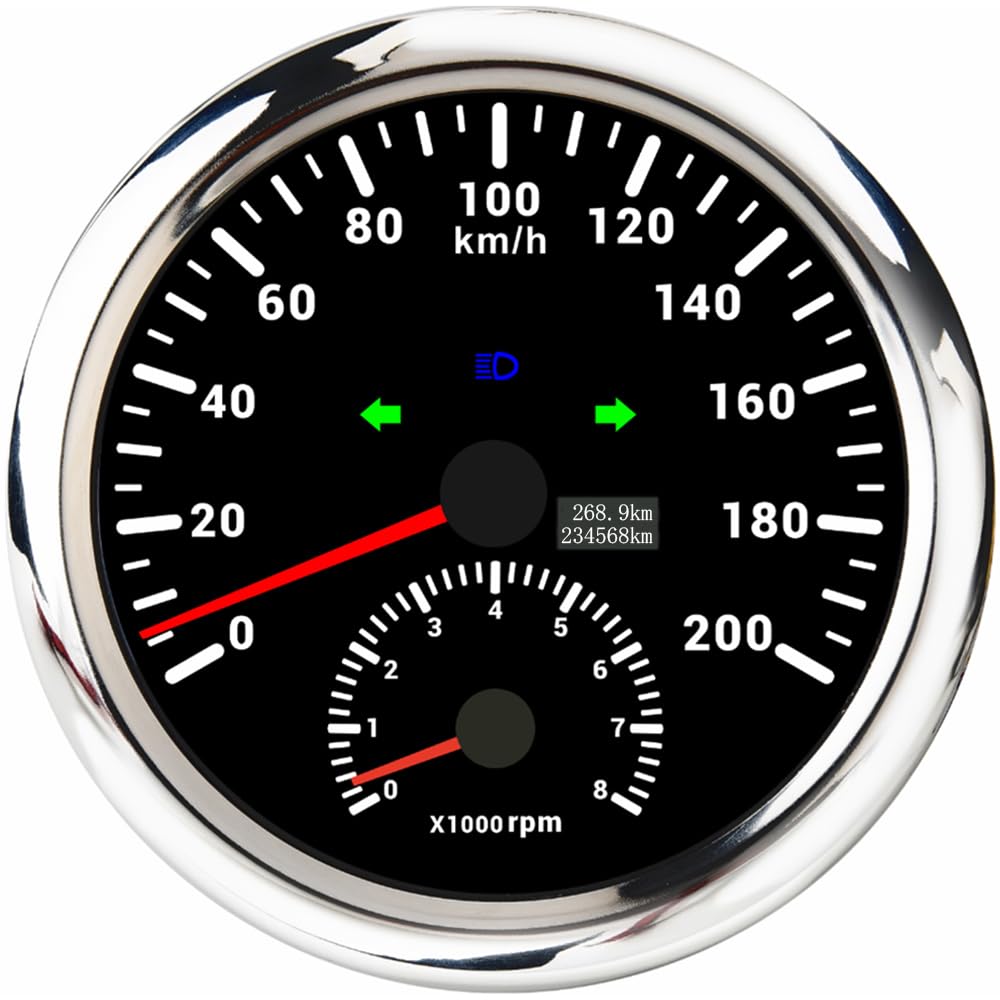 ELING Tachymètre GPS 110 mm 0–200 km/h avec compte-tours 0–8000 tr/min Tachymètre avec rétroéclairage 12 V 24 V étanche pour camions de course