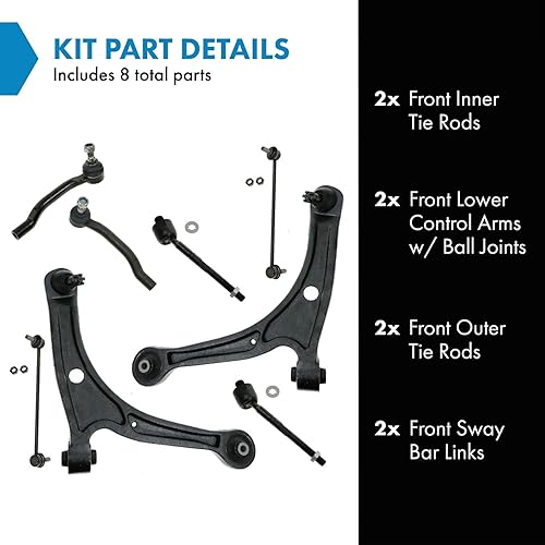Miniatura 2 de Kit de Control de Dirección y Suspensión Delantero TRQ Brazo de Control con Rótula Barra Estabilizadora Enlace de Varilla de Riel Compatible con