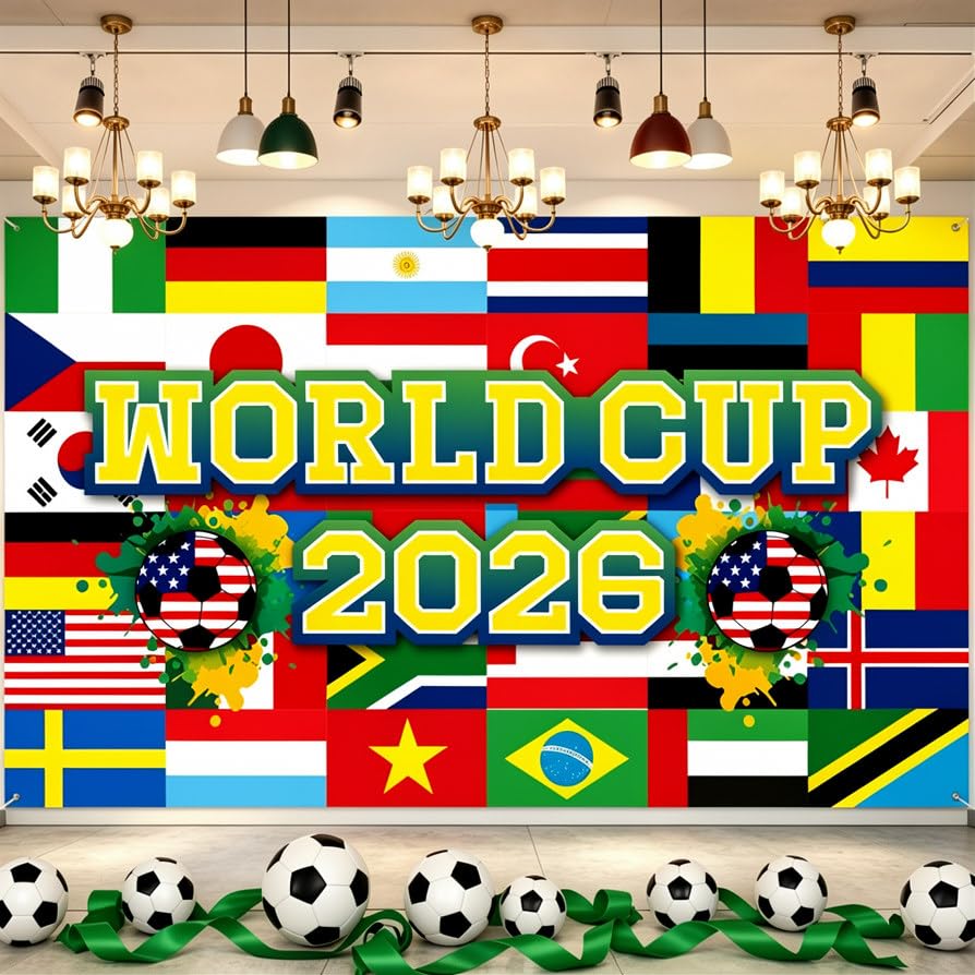 World Football Cup Backdrop Banner Flags, World Cup 2026 Decorations for Football Tournament Parties, 43x71 Inch Celebration Background for Sports Events and Home Decor