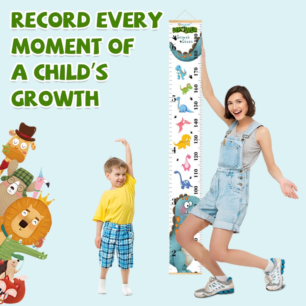SNOWIE SOFT® Cartoon Growth Chart for Kids 60-180cm Wall Hanging Growth Chart for Kids & Teenagers Canvas Cartoon Growth Chart Waterproof Canvas Growth Chart for Kid's Room (Blue Dinosaur) - Image 5 thumbnail