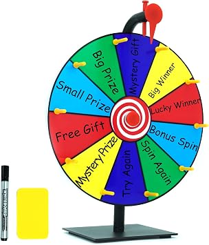 Gelabur Prize Wheel Spinner with Stand 12 Inch Spinning Wheel for Prizes, 10 Slots Color Spin The Wheel Game, Carnival Prize Wheel for Trade Show, Party Games, Casino Games